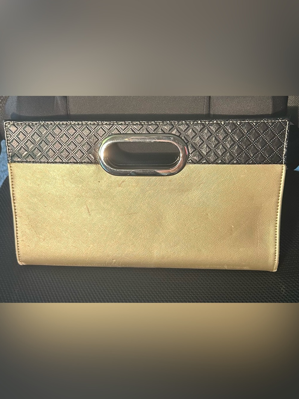 Metallic Gold and Black Cutout Handle Clutch